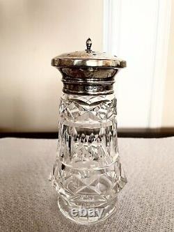 Antique English Clear Cut Crystal Glass and Sterling Sugar Shaker