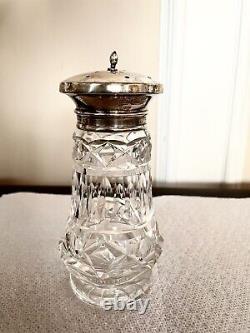 Antique English Clear Cut Crystal Glass and Sterling Sugar Shaker