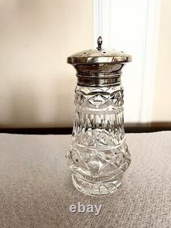 Antique English Clear Cut Crystal Glass and Sterling Sugar Shaker