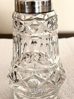 Antique English Clear Cut Crystal Glass and Sterling Sugar Shaker