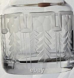 Antique Etched Cut Glass Crystal Sugar Bowl withSterling Lid Monogrammed M