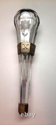 Antique Etched Glass Car Vase Cut Crystal with Pierced Mounting Bracket