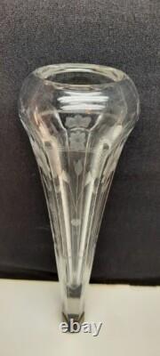 Antique Etched Glass Car Vase Cut Crystal with Pierced Mounting Bracket