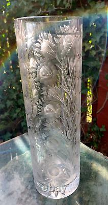 Antique Exeptional Moser Crystal Deep Cut Glass 12 Inch Vase