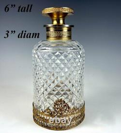 Antique French Baccarat 6 x 3 Cut Crystal Decanter, Scent Bottle, Dore Bronze