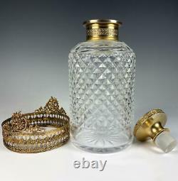 Antique French Baccarat 6 x 3 Cut Crystal Decanter, Scent Bottle, Dore Bronze