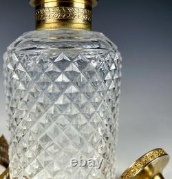 Antique French Baccarat 6 x 3 Cut Crystal Decanter, Scent Bottle, Dore Bronze