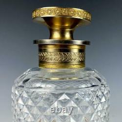 Antique French Baccarat 6 x 3 Cut Crystal Decanter, Scent Bottle, Dore Bronze