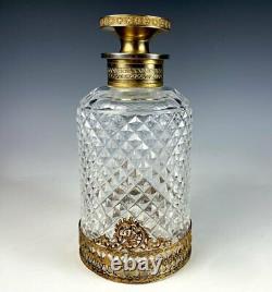 Antique French Baccarat 6 x 3 Cut Crystal Decanter, Scent Bottle, Dore Bronze