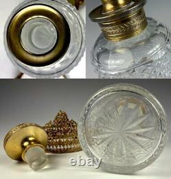 Antique French Baccarat 6 x 3 Cut Crystal Decanter, Scent Bottle, Dore Bronze