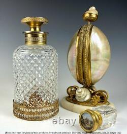 Antique French Baccarat 6 x 3 Cut Crystal Decanter, Scent Bottle, Dore Bronze