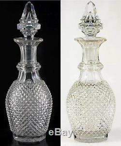 Antique French Baccarat 9.5 Decanter, 4 Cordial Goblets, c1830 Diam Cut Crystal