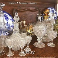 Antique French Baccarat 9.5 Decanter, 4 Cordial Goblets, c1830 Diam Cut Crystal