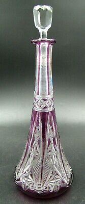 Antique French Baccarat Crystal Liquor Decanter Pair Violet Cut to Clear