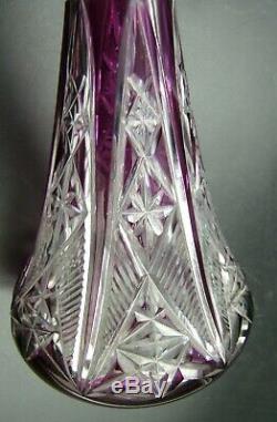 Antique French Baccarat Crystal Liquor Decanter Pair Violet Cut to Clear