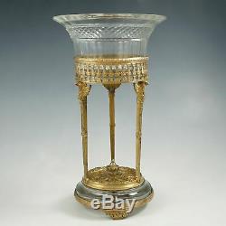 Antique French Baccarat Cut Crystal Bowl Gilt Bronze Stand Table Centerpiece