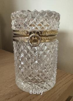 Antique French Baccarat Diamond Cut Crystal Glass Cylindrical Casket
