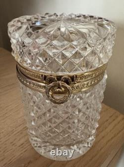 Antique French Baccarat Diamond Cut Crystal Glass Cylindrical Casket