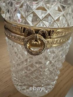 Antique French Baccarat Diamond Cut Crystal Glass Cylindrical Casket