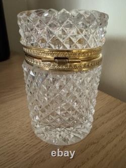 Antique French Baccarat Diamond Cut Crystal Glass Cylindrical Casket