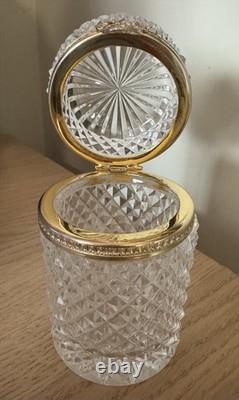 Antique French Baccarat Diamond Cut Crystal Glass Cylindrical Casket