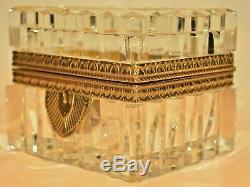 Antique French Crystal Cut Glass Gilt Bronze Ormolu Jewelry Casket Trinket Box