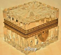 Antique French Crystal Cut Glass Gilt Bronze Ormolu Jewelry Casket Trinket Box