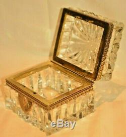 Antique French Crystal Cut Glass Gilt Bronze Ormolu Jewelry Casket Trinket Box