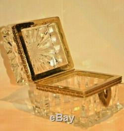 Antique French Crystal Cut Glass Gilt Bronze Ormolu Jewelry Casket Trinket Box