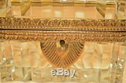 Antique French Crystal Cut Glass Gilt Bronze Ormolu Jewelry Casket Trinket Box