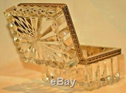 Antique French Crystal Cut Glass Gilt Bronze Ormolu Jewelry Casket Trinket Box