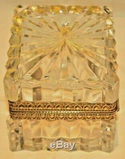 Antique French Crystal Cut Glass Gilt Bronze Ormolu Jewelry Casket Trinket Box