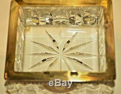 Antique French Crystal Cut Glass Gilt Bronze Ormolu Jewelry Casket Trinket Box