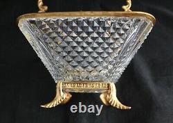 Antique French Crystal cut glass bronze ormolu mounted BASKET BOWL