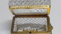 Antique French Cut Crystal Footed Jewelry Casket Box Gilt Bronze 19th Century