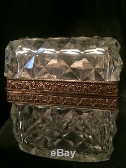 Antique French Cut Crystal Glass Gilt Bronze Ormolu Jewelry Casket Trinket Box