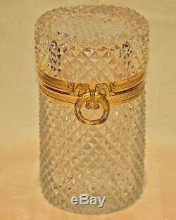 Antique French Cut Crystal Glass Gilt Bronze Ormolu Jewlery Casket Trinket Box