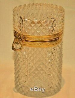 Antique French Cut Crystal Glass Gilt Bronze Ormolu Jewlery Casket Trinket Box