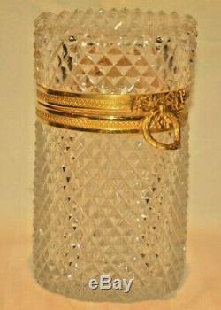 Antique French Cut Crystal Glass Gilt Bronze Ormolu Jewlery Casket Trinket Box