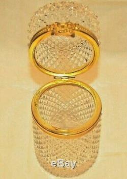 Antique French Cut Crystal Glass Gilt Bronze Ormolu Jewlery Casket Trinket Box