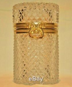 Antique French Cut Crystal Glass Gilt Bronze Ormolu Jewlery Casket Trinket Box