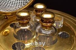 Antique French Cut Crystal Liquor World Globe Cady Tantalus Cave Gilt Bronze