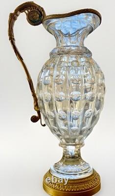 Antique French Empire Baccarat Cut Crystal Glass & Ormolu Bronze Ewer Jug 1860