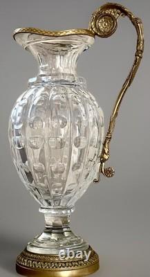 Antique French Empire Baccarat Cut Crystal Glass & Ormolu Bronze Ewer Jug 1860