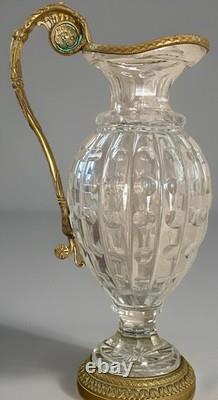 Antique French Empire Baccarat Cut Crystal Glass & Ormolu Bronze Ewer Jug 1860