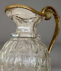 Antique French Empire Baccarat Cut Crystal Glass & Ormolu Bronze Ewer Jug 1860