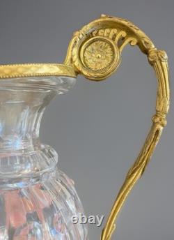Antique French Empire Baccarat Cut Crystal Glass & Ormolu Bronze Ewer Jug 1860