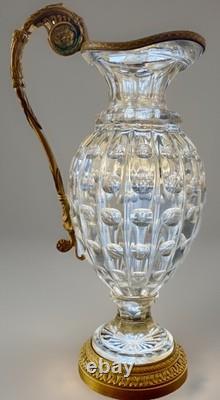 Antique French Empire Baccarat Cut Crystal Glass & Ormolu Bronze Ewer Jug 1860
