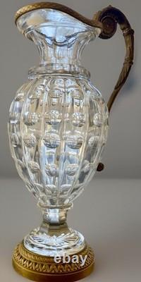 Antique French Empire Baccarat Cut Crystal Glass & Ormolu Bronze Ewer Jug 1860