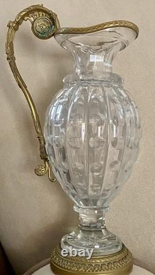 Antique French Empire Baccarat Cut Crystal Glass & Ormolu Bronze Ewer Jug 1860